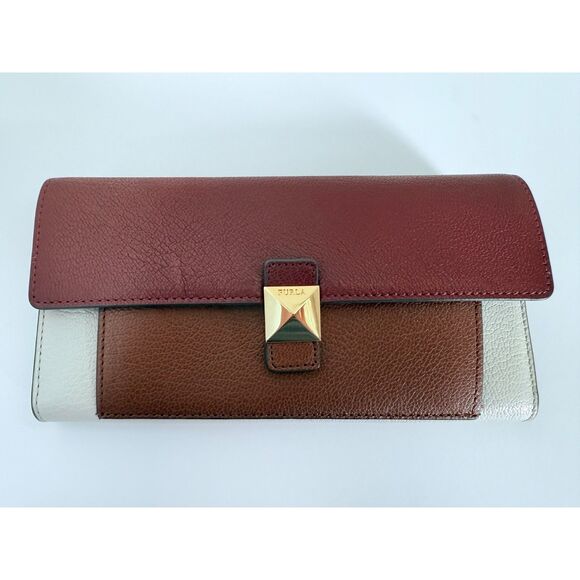 NWT Furla Metropolis Leather Colorblock Continental Wallet in Maroon Brown Slate - Picture 2 of 10